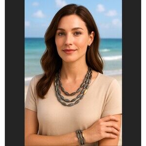 J. Jill Abalone Shell Mixed Metal Strand Bead Necklace & Bracelet Set Adjustable